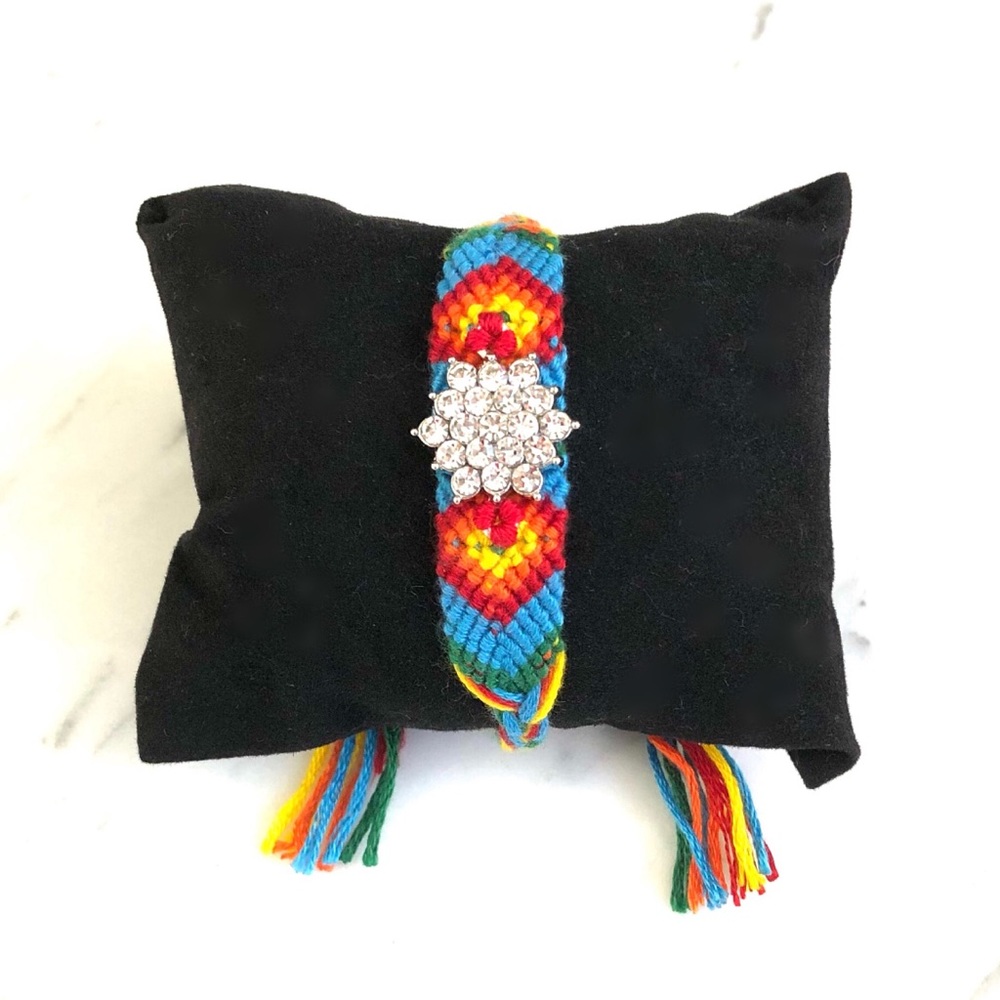 Flower Charm Woven Friendship Boho Bracelet